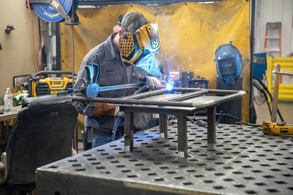 a man welding material
